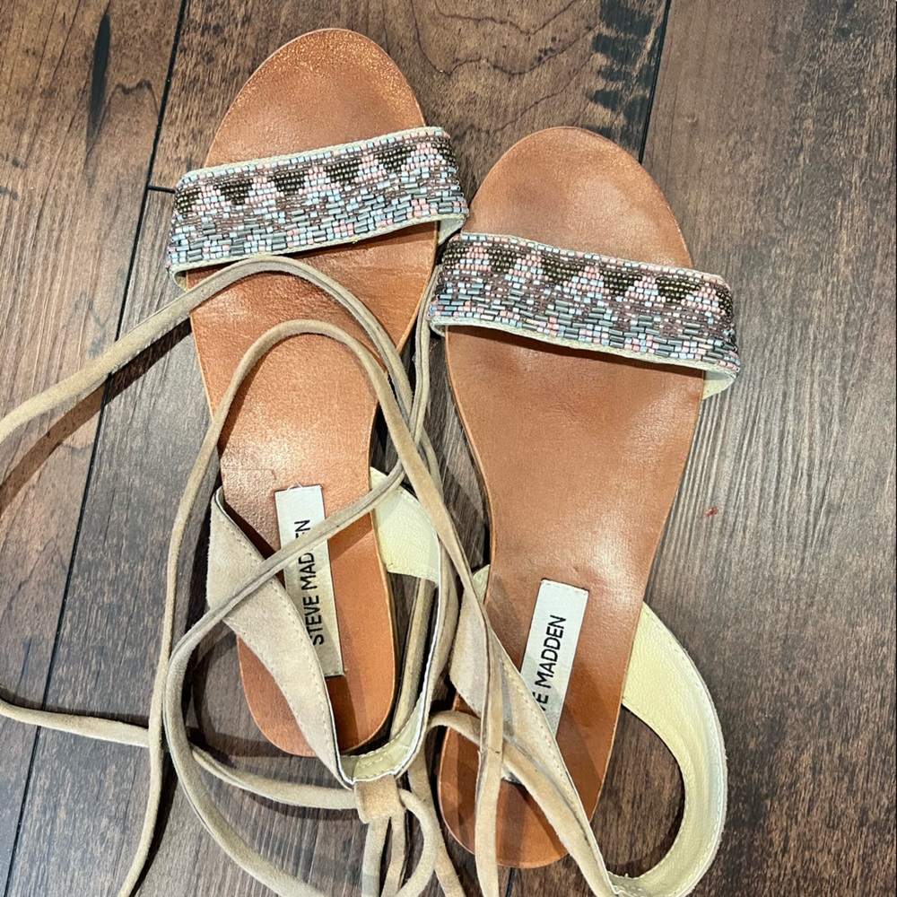 Steve Madden beaded ankle strap sandals.
